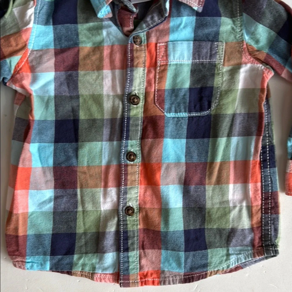 Carter's Colorful Blue,Orange & Green Plaid Button-Down Boys Shirt Size 12 Mo